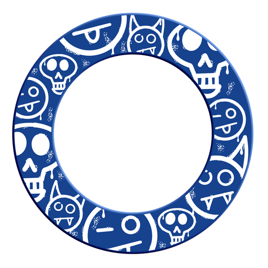 McDart Graffiti Emojis Bersaglio Surround Auf diesem Bild sieht man ein weiteres Dartboard-Surround mit blauen Graffiti-Smilies. Die Datei heißt 'MSF-A3_McDart_Graffiti_Smilies_Dartboard_Surround_Blau_2'.