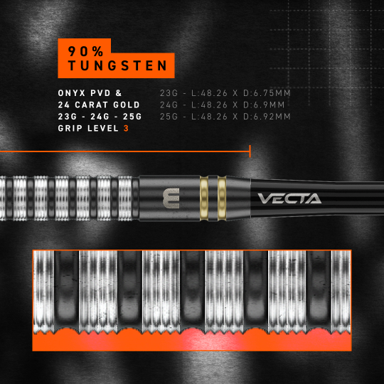 Freccette in acciaio Winmau Gian Van Veen TS Switch Point Das Produkt ist Winmau Gian Van Veen TS Switch Point Steeldarts. Die Abbildung zeigt die schlanken Darts aus der Nähe.