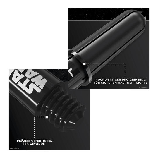 Aste Target Star Wars ProGrip - Nere Target Star Wars ProGrip Shafts in Schwarz sind auf dem Bild zu sehen. Diese Schäfte richten sich an Dart- und Star Wars Liebhaber.