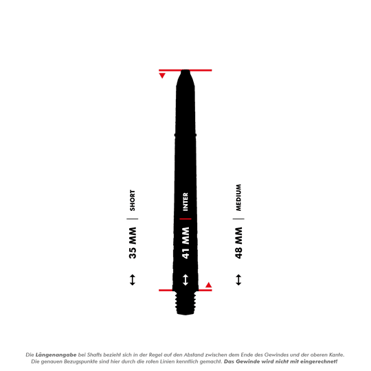 7020_Winmau_Prism_Force_Shafts_5_41mmDp2jximyclJVQ Das Bild zeigt die Längenangaben für die Winmau Prism Force Shafts in Blau. Die Größen sind in Short (35 mm), Inter (41 mm) und Medium (48 mm) unterteilt.