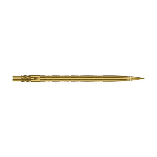 Punte per freccette Harrows Quick Point Micro Ridge - Oro Das Bild zeigt Harrows Quick Point MicroRidge Dartspitzen in Gold, 40mm. Die Dartspitze ist einzeln dargestellt.