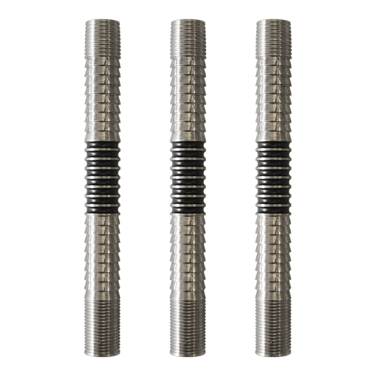 Barre per dardi morbidi McDart Ringed Shark 2 Das Bild zeigt die McDart Ringed Shark 2 Softdart Barrels. Die Dart-Barrels besitzen ein geriffeltes Shark- und Ring-Design.