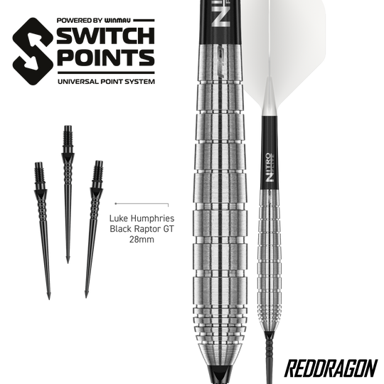 Freccette in acciaio Red Dragon Luke Humphries TX1 Pioneer Switch Point Das Bild zeigt die Red Dragon Luke Humphries TX1 Pioneer Switch Point Steeldarts. Diese Steeldarts sind hochwertig verarbeitet.