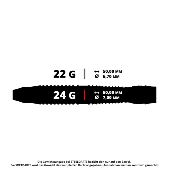 Freccette in acciaio Target Japan Black Marque Enzo Swiss Point Hier wird ein Steeldart der Target Japan Black Marque Enzo SP Reihe dargestellt. Das Modell hat ein Gewicht von 24 Gramm und ist dunkel gestaltet.