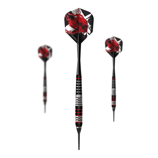 Freccette morbide in ottone Ryan Searle Heavy Metal Harrows Dieses Bild präsentiert ein Set der Harrows Heavy Metal Ryan Searle Brass Softdarts. Das Set besteht aus mehreren Softdarts, die zusammen angeordnet sind.