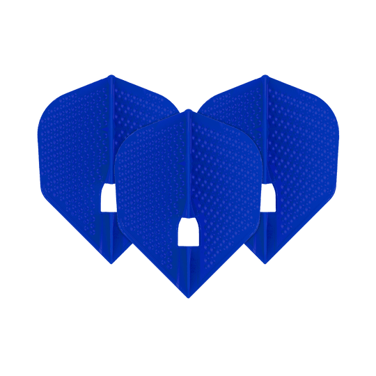 L-Style Flights Dimple Champagne L3PRO Shape Das Bild zeigt drei blaue L-Style Flights im Dimple Champagne L3PRO Shape. Die Flights haben eine strukturierte Oberfläche mit kleinen Punkten.