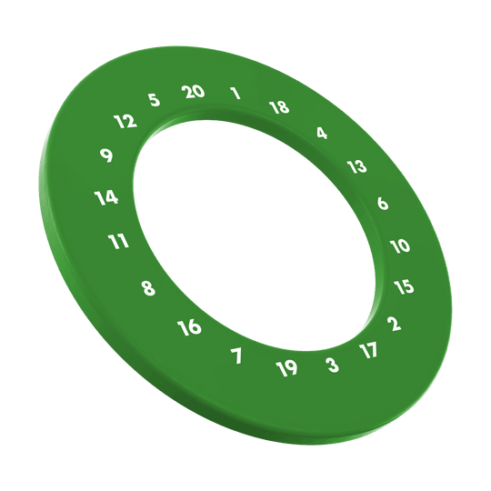 Cornice per bersaglio per freccette con numeri HD - Colori personalizzati Ein grünes, rundes Dartboard-Surround ohne Logo ist auf dem Bild zu sehen. Es wird genutzt, um die Wand vor Dartpfeilen zu schützen.