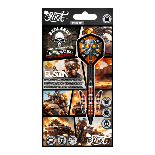 Freccette Shot Badlands Rustin Steel - 23 g Auf dem Foto ist Shot Badlands Rustin Steeldarts - 23g zu sehen. Das Produkt wird aus einer weiteren Ansicht dargestellt.