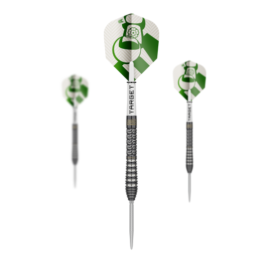 Freccette in acciaio Target Charlie Manby Swiss Points Abgebildet ist das Produkt Target Charlie Manby Swiss Points Steeldarts. Das Bild zeigt ein Set Steeldarts mit spezieller Spitze.