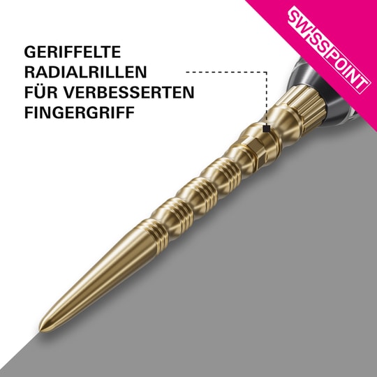 Punte per freccette Target Signature Swiss Point TRB in acciaio - oro Zu sehen sind die Target Signature Swiss Point TRB Steeldartspitzen - Gold. Die goldenen Spitzen sind für Dartpfeile geeignet.