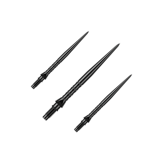 Abgebildet ist ein Set von schwarzen Steeldartspitzen mit Wave-Struktur. Enthalten ist vermutlich eine 30 mm lange Variante.