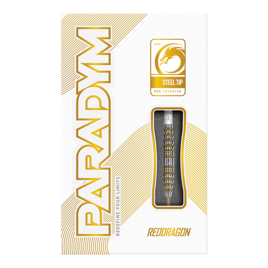 Freccette in acciaio Red Dragon Paradym Gold Torpedo Abgebildet ist das Produkt Red Dragon Paradym Gold Torpedo Steeldarts. Es handelt sich um hochwertige Steeldarts mit goldfarbenem Design.