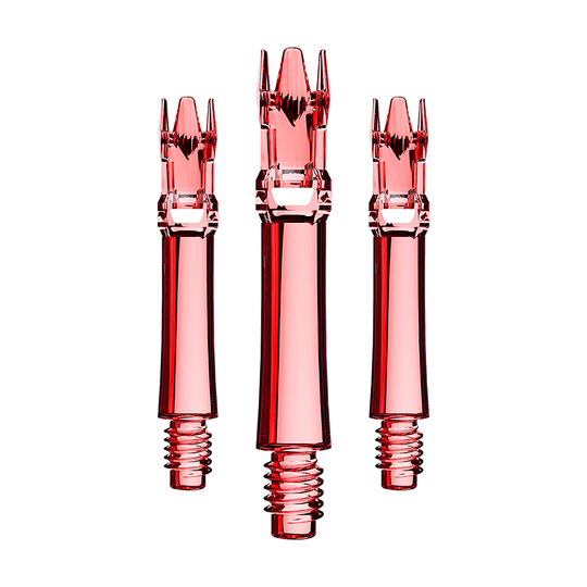Alberi di ricambio per sistema L-Style - Rosso trasparente Ein Set aus roten transparenten Ersatzshafts ist dargestellt. Die Shafts sind ordentlich angeordnet.
