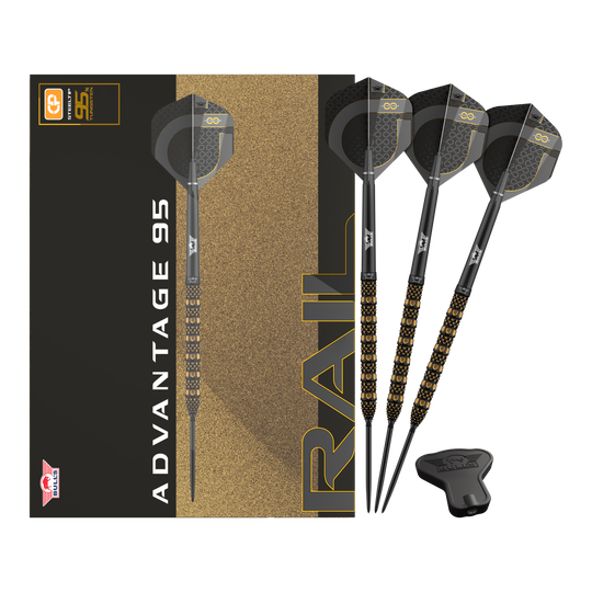 Freccette in acciaio Bulls NL Advantage 95 Rail Convertible Point Zu sehen ist das Produkt Bulls NL Advantage 95 Rail Convertible Point Steeldarts. Verschiedene Ansichten sind dargestellt.