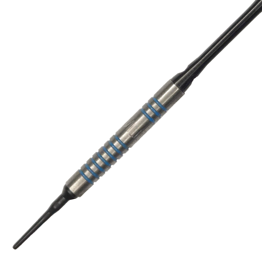 Freccette morbide McDart 85 Tungsten V1 - 17 g Der McDart 85er Tungsten V1 Softdart wiegt 17 Gramm und hat ein silbernes Barrel mit blauen Rillen. Die Spitze ist aus Kunststoff und eignet sich für elektronische Dartscheiben.