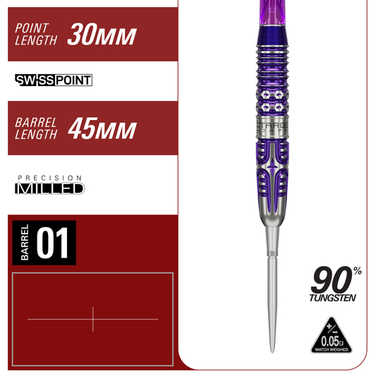 Dardi in acciaio Target Japan Endeavor Kasumi Sato GEN3 Swiss Point Zu sehen sind die Target Japan Endeavour Kasumi Sato GEN3 Swiss Point Steeldarts. Die Steeldarts werden aus der Seitenansicht präsentiert.