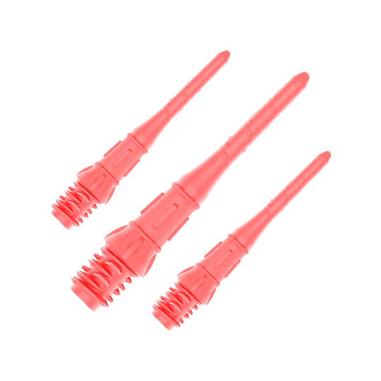 Premium Lippoints (30er Pack) - Spitzen Das Bild zeigt drei pinke Dartspitzen, die eng nebeneinander liegen. Sie sind aus Kunststoff und haben eine schlanke, längliche Form.