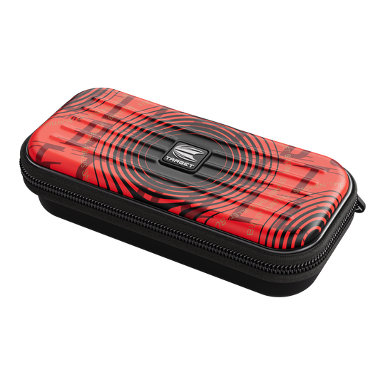 Astuccio per freccette Target Takoma Stephen Bunting Das Bild zeigt das Produkt "Target Takoma Stephen Bunting Dartcase". Das Etui ist rot mit schwarzen Kreisen und hat einen Reißverschluss.