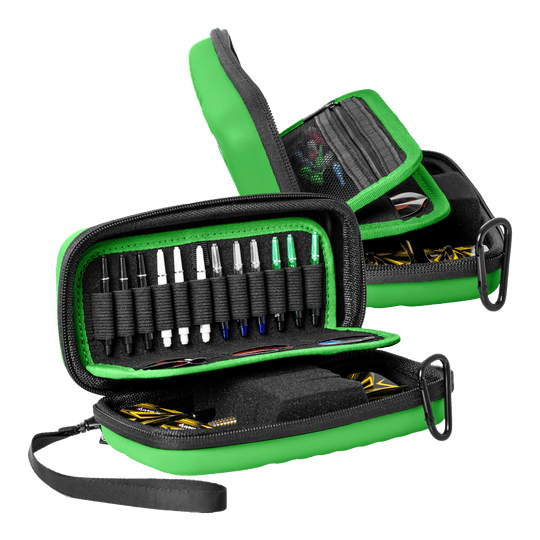 Custodia per freccette Bulls Orbis S - Verde Das Bild zeigt das Bulls Orbis S Dartcase in der Farbe Grün. Die Tasche bietet ein sicheres Fach für Darts und Zubehör.