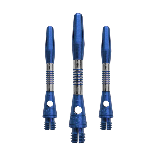 Aste in alluminio Bulls NL Cetra - Blu Dieses Bild zeigt blaue BullsNL Cetra Aluminium Shafts mit einer Länge von 34 mm. Es handelt sich um ein Set für Dartpfeile.