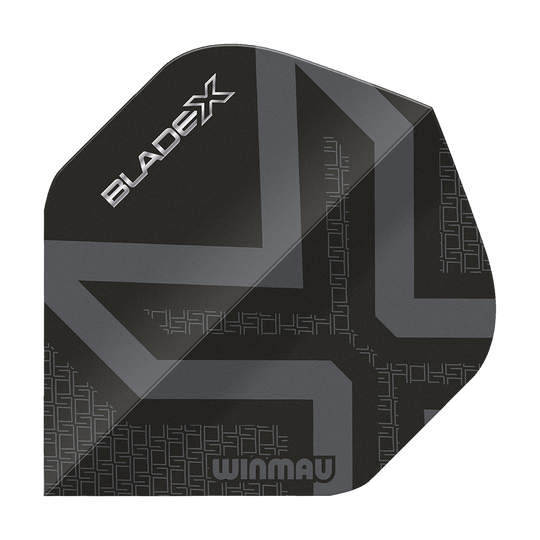 Voli standard Winmau Prism Delta Blade X Metallic Black No2 Dies ist ein Winmau Prism Delta Blade X Metallic Black No2 Standard Flights. Man sieht ein hochwertiges Dartflugblatt in schwarzem Metall-Look.