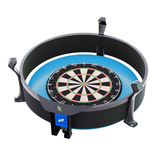 Scolia Home 2 FLEX - Sistema di punteggio automatico elettronico con anello luminoso 2026 Das Bild zeigt das Produkt "Scolia Home 2 FLEX – Electronic Score System mit Beleuchtungsring". Es handelt sich um ein elektronisches Punktesystem für Dartboards mit integriertem LED-Leuchtring.