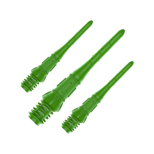 Premium Lippoints (30er Pack) - Spitzen Ein Set Dartspitzen in matter Struktur wird in einer Blisterpackung präsentiert. Die Spitzen haben eine konische Form.