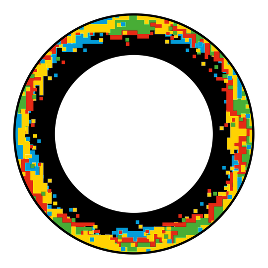 McDart Pixel Dartboard Surround Das Bild zeigt ein Produkt mit der Bezeichnung 'MSF-H1_McDart_Pixel_Dartboard_Surround_Schwarz_2'. Es handelt sich um einen schwarzen Surround für ein Dartboard.