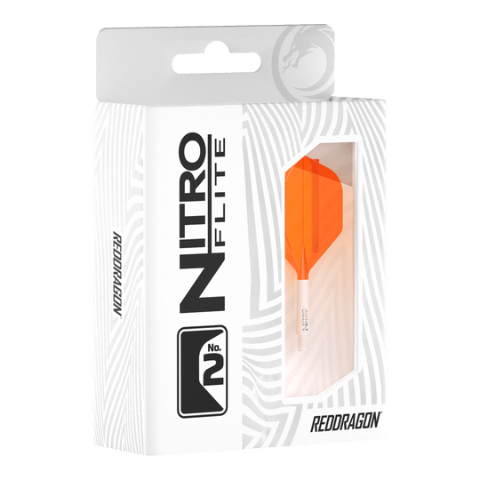 Red Dragon Nitroflite Asta bianca Alette arancioni n. 2 Zu sehen ist das Produkt Red Dragon Nitroflite White Shaft Orange Flights No2. Es besteht aus einem weißen Schaft und orangen Flights.