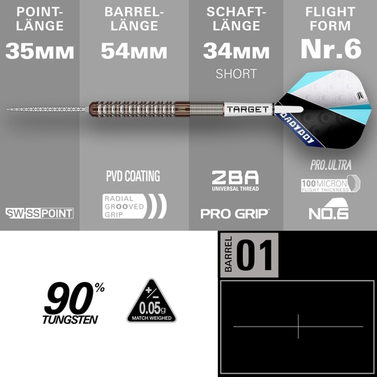 Auf dem Bild sind Target Adam Lipscombe Swiss Points Steeldarts dargestellt. Diese Darts sind speziell für professionelle Anforderungen entwickelt.