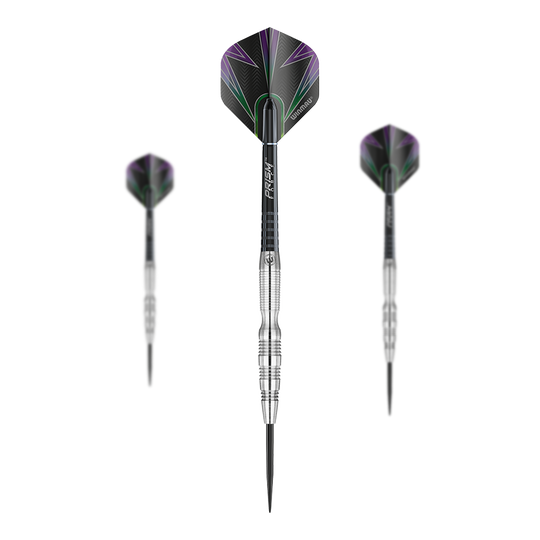 Freccette Winmau Simon Whitlock in acciaio al tungsteno al 90% Winmau Simon Whitlock 90% Tungsten Steeldarts. Die Oberflächenstruktur ist detailliert sichtbar.