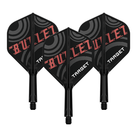 Sistema di alberi di volo standard Target K-Flex Stephen Bunting No2 Bild zeigt ein Dart-Flight Set mit der Bezeichnung 'Target K-Flex Stephen Bunting No2 Standard Flights 19mm 1Set'. Es ist ein Zubehör für Dartscheiben und Spieler.