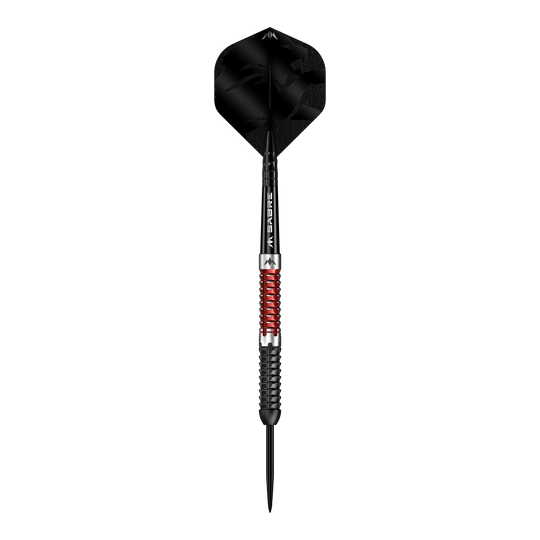 Freccette Mission Llew Bevan Black Red Electro Steel - 23 g Abgebildet ist der Mission Llew Bevan Black Red Electro Steeldarts in 23g. Der Dartpfeil ist schwarz und rot gestaltet.