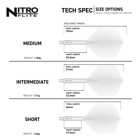 Red Dragon Nitroflite Asta bianca Alette bianche n. 2 Das Bild zeigt die Red Dragon Nitroflite White Shaft White Flights No2. Es handelt sich um weiße Dartflights mit weißem Schaft.