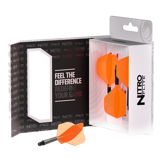 Red Dragon Nitroflite Black Shaft Orange Flights No2 Dieses Bild zeigt den Red Dragon Nitroflite Black Shaft Orange Flights No2. Der Dart-Schaft hat schwarze und orange Details.