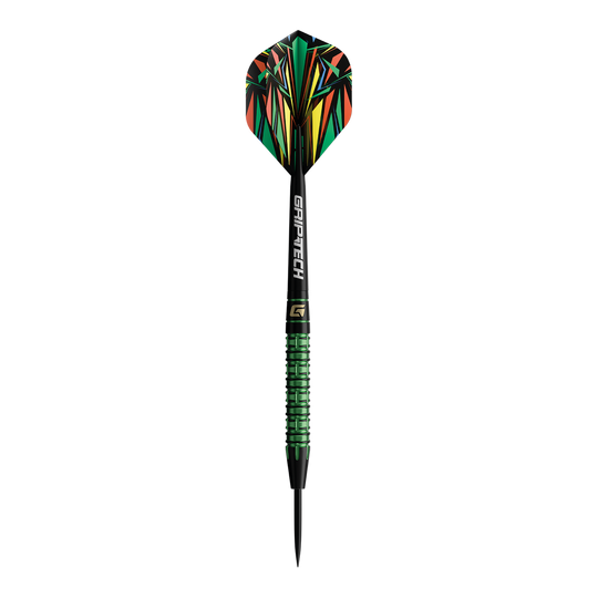 Freccette in acciaio al tungsteno verde GOAT Athlete Abgebildet sind die GOAT Athlete Green Tungsten Steeldarts. Die Darts bestehen aus grünem Wolfram und sind für professionelle Spieler geeignet.