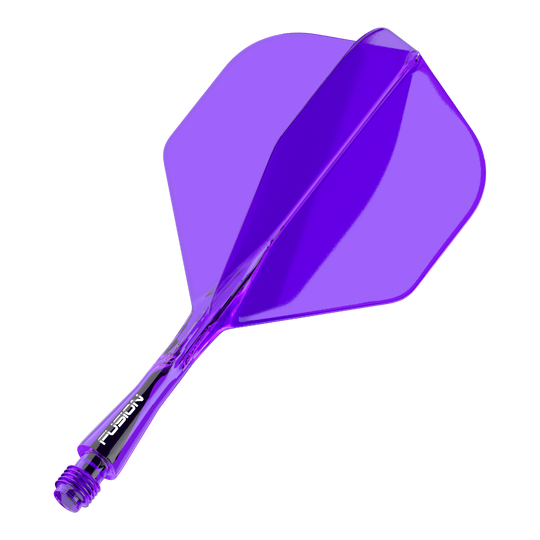 Sistema di alberi di volo Winmau Fusion standard viola Auf dem Bild ist ein lila Dart-Flight mit Shaft zu sehen. Das Bauteil ist transparent und hat eine Standardform.
