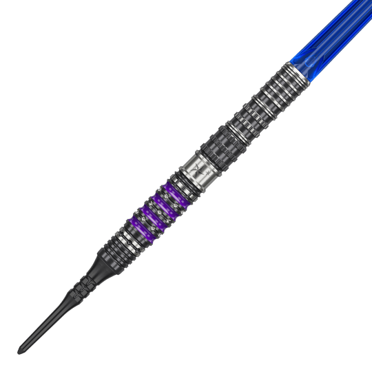 Target Japan Prime Series Sirius GEN4 Freccette morbide - 21,5 g Dies ist der Target Japan Prime Series Sirius GEN4 Softdart mit einem Gewicht von 21,5g. Der Dart hat ein futuristisches Design mit silbernen, schwarzen und lila Akzenten sowie einem blauen Schaft.