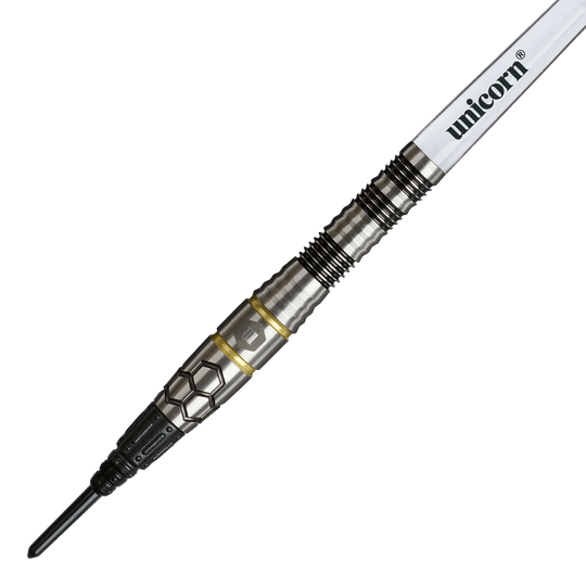 Freccette morbide Unicorn Hexium Style 01 nere e oro - 22 g Unicorn Hexium Style 01 Black & Gold Softdarts - 22g ist ein eleganter Softdart in Schwarz und Gold. Das Produkt eignet sich ideal für Präzisionswürfe beim Dartspiel.