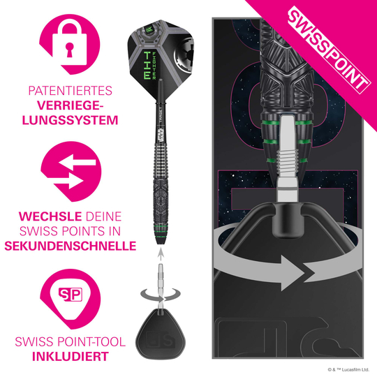 Freccette in acciaio con punta svizzera Target Star Wars Tie Fighter Target Star Wars Tie Fighter Swiss Point Steeldarts ist auf dem Bild zu sehen. Es handelt sich um Steeldarts, inspiriert von Star Wars.