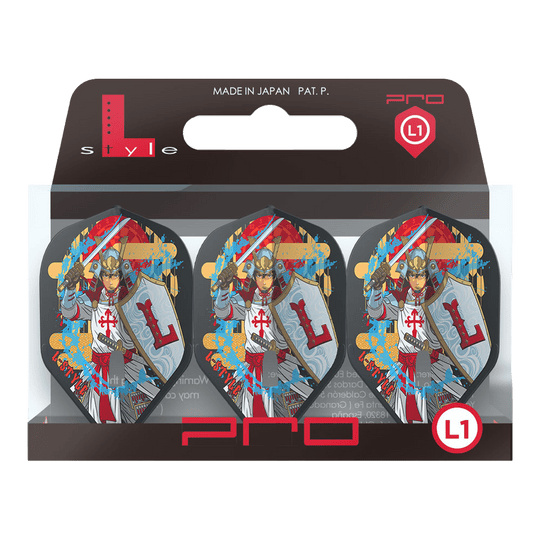 L-Style Ryan Searle Signature V4 Clear White L1PRO Flights Copy Zwei L-Style Robert Marijanovic V3 Black L1PRO Flights sind nebeneinander platziert. Die schwarze Struktur und die Form fallen ins Auge.