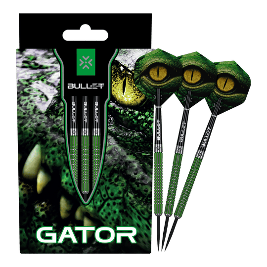 Freccette in acciaio Bullet Gator Das Bild zeigt die Bullet Gator Steeldarts. Es handelt sich um Steeldarts für den Präzisions-Dartsport.