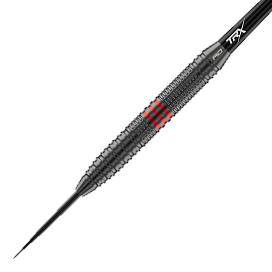 Freccette in acciaio Red Dragon Jonny Clayton Core Brass - 21 g Hier ist ein Red Dragon Jonny Clayton Core Brass Steeldart - 21g aus einer anderen Perspektive zu sehen. Zu erkennen sind die goldenen und silbernen Details sowie ein roter und schwarzer Flight.