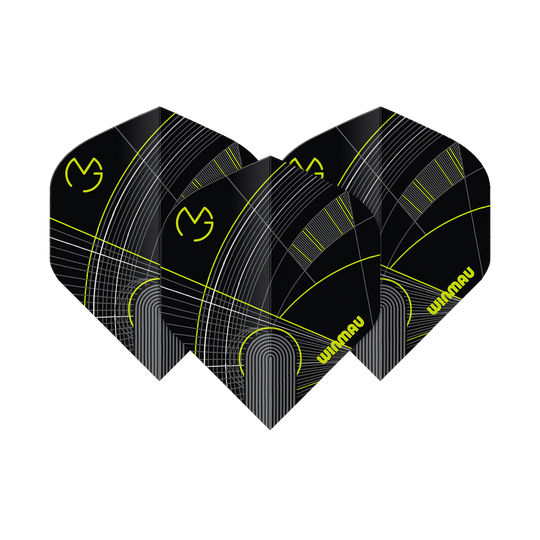 Voli standard Winmau Prism Delta MvG Black Green No2 Das Bild zeigt die Winmau Prism Delta MvG Black Green No2 Standard Flights. Diese Flights sind in Schwarz und Grün gehalten und für Darts geeignet.