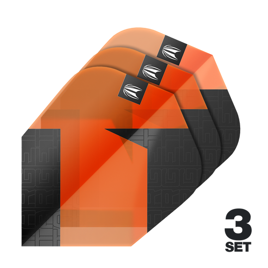 Target Pro Ultra TAG Orange Ten-X Standard Flights - 3 set Das Bild zeigt drei Sätze der Target Pro Ultra TAG Orange Ten-X Standard Flights. Die Flights sind in Orange und Schwarz gehalten und besitzen ein markantes Design.