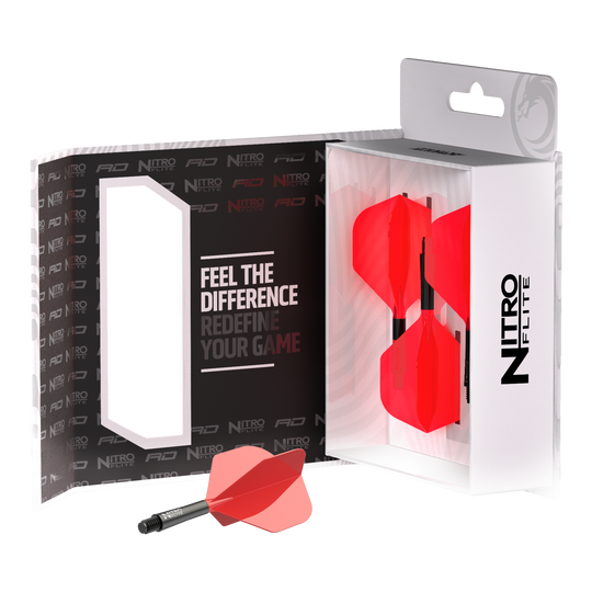 Red Dragon Nitroflite - Asta nera, alette rosse n. 2 Zu sehen ist Red Dragon Nitroflite - Black Shaft Red No2 Flights. Die Dart-Flights zeigen ein Design in Schwarz und Rot.