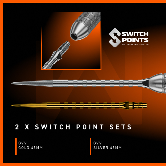 Freccette in acciaio Winmau Gian Van Veen W-MAX Switch Point Winmau Gian Van Veen W-MAX Switch Point Steeldarts werden im Bild präsentiert. Die Darts sind klar und deutlich zu erkennen.