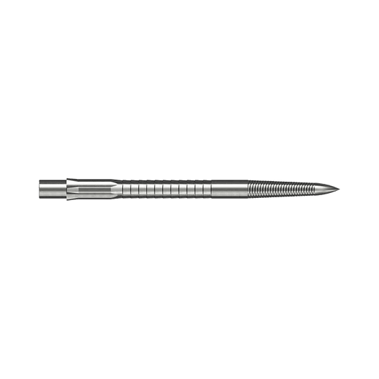 Punte per freccette in acciaio Caliburn System - Impugnatura micro - Argento Die Abbildung zeigt eine Caliburn Evo System Steeldartspitze Micro Grip in Silber mit 36 mm Länge. Die Spitze ist detailliert und auf weißem Hintergrund dargestellt.