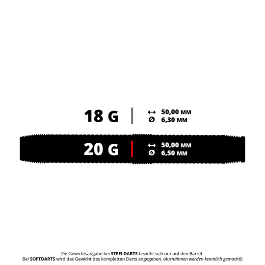 Hier ist der Harrows GEO Parallel Softdart mit 20 Gramm zu sehen. Der Pfeil eignet sich hervorragend für elektronische Dartscheiben.