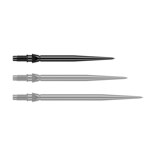 Punte per freccette in acciaio liscio Winmau Switch Point - Nero Schwarze Steeldartspitzen in glatter Ausführung, 26 mm lang. Ein Produktfoto von Winmau Switch Point Steeldartspitzen.